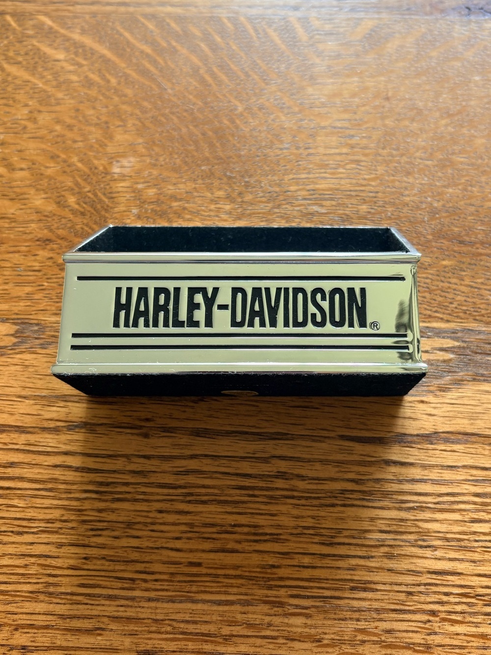 NIB 2007 Chrome Harley-Davidson Black writing- desk Business Card holder